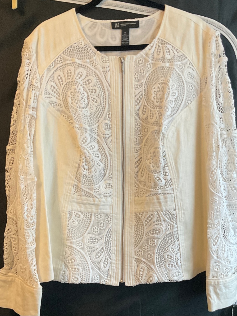 INC International Concepts Ivory Lace Zip-Front Jacket
